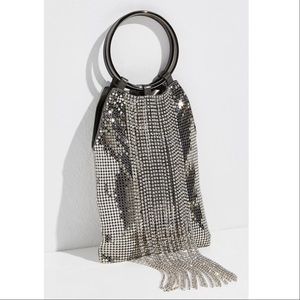 Whiting & Davis Crystal Cascade Rhinestone Metal Chainmail Mesh Handbag Purse